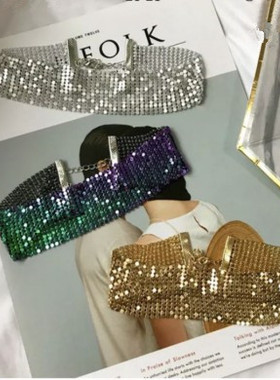 2023欧美夜店个性夸张亮片宽条性感项链脖子装饰Sequin necklace