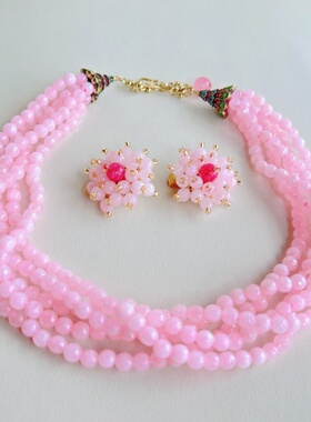 意大利老奶奶款粉色多层项链