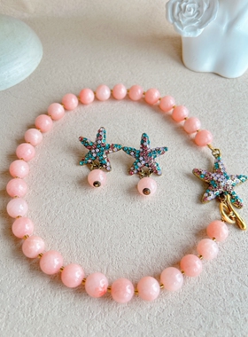 粉色小玉石女复古项链