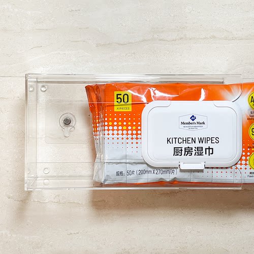 适用于山姆厨房湿巾收纳盒湿巾盒壁挂厨房纸巾置物架免打孔湿巾架 - 图2