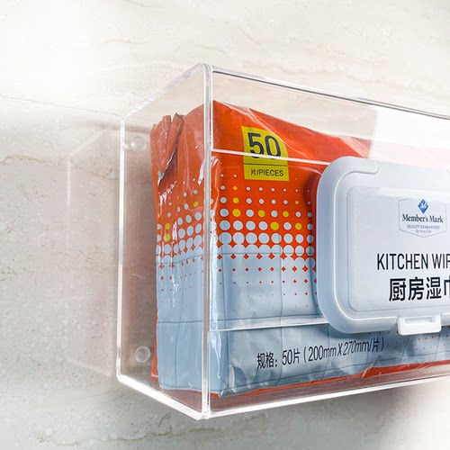 适用于山姆厨房湿巾收纳盒湿巾盒壁挂厨房纸巾置物架免打孔湿巾架 - 图0
