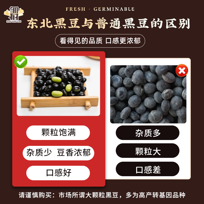 东北绿心心黑豆新货黄仁打豆浆专用五谷杂粮农家黑小豆青仁绿芯-图1