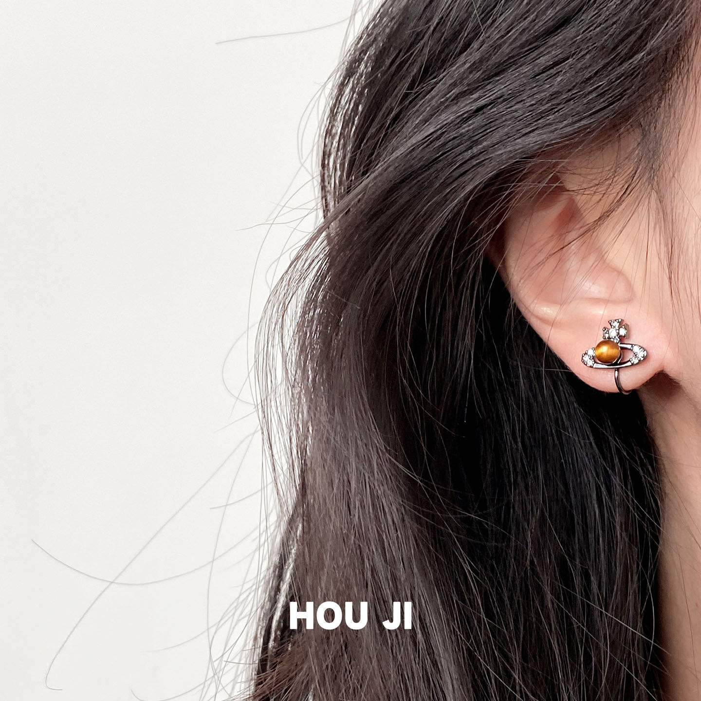 【无耳洞入】黑色设计感土星天然虎眼石蚊香盘耳夹耳环气质个性女,淘宝优惠券,粉丝福利购,淘宝优惠卷