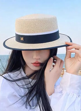 夏天帽子女款草帽韩版大帽檐百搭防晒遮阳帽海边度假沙滩帽显脸