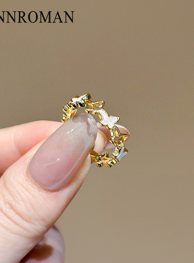 轻奢贝母蝴蝶戒指镂空开口戒指