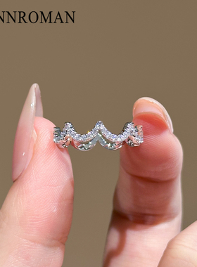 波浪形水晶戒指时尚个性开口