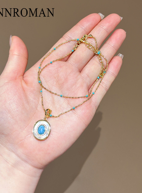 轻奢度假风绿松石贝母锁骨链