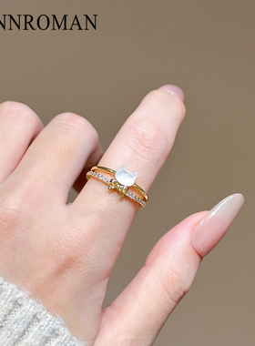 猫咪蝴蝶结戒指镶钻开口