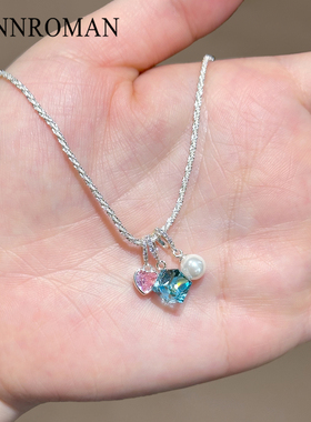 海蓝之心珍珠项链女生锁骨链