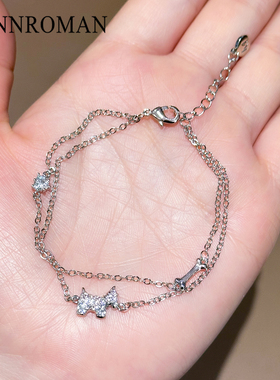 可爱小狗骨头手链小众设计叠戴