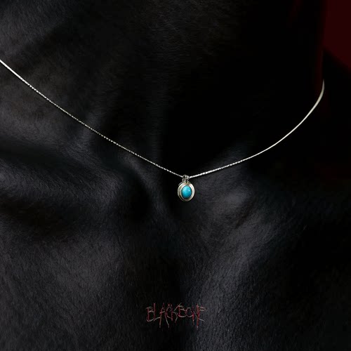 黑骨BLACKBONE S925纯银绿松石吊坠项链复古民族风男女同款锁骨链 - 图1