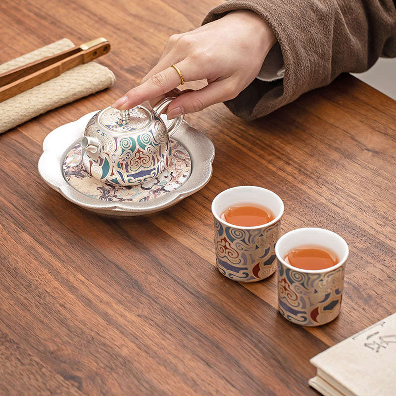 金镶玉敦煌鎏银高档茶具套装送长辈老师父亲公司商务礼品伴手礼物