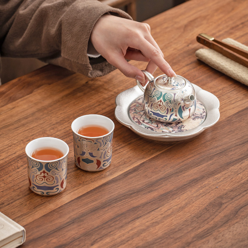 金镶玉敦煌鎏银高档茶具套装送长辈老师父亲公司商务礼品伴手礼物