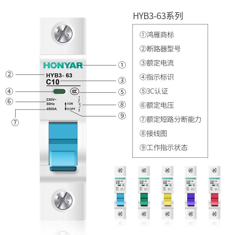 鸿雁空开断路器1P空气开关2P家用电闸总开保护器3P4P20A25A63A - 图1