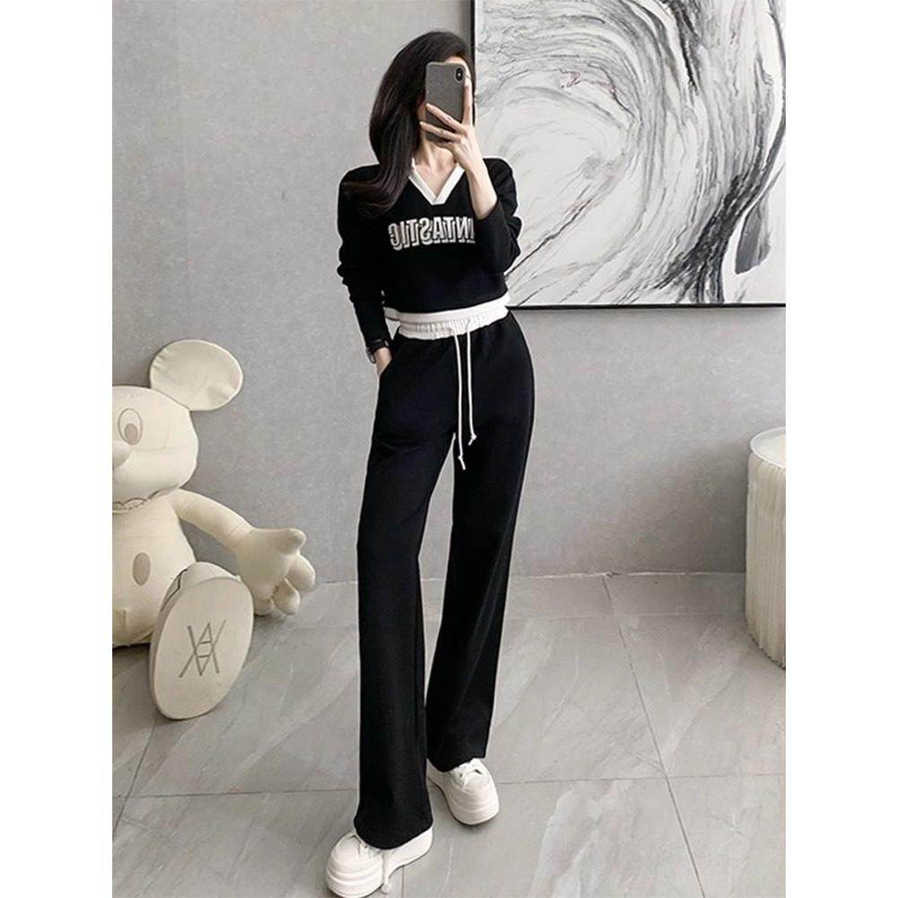 KAYANTY休闲运动套装女春秋新款减龄v领卫衣时尚阔腿裤两件套,淘宝优惠券,粉丝福利购,淘宝优惠卷