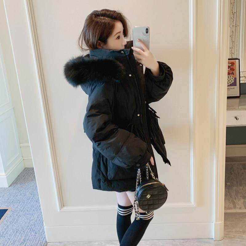 MJAE真狐狸毛领羽绒服女2025冬季新款中长款小个子收腰白鸭绒外套,淘宝优惠券,粉丝福利购,淘宝优惠卷