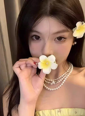 沙滩海边仿真头花鸡蛋花发夹2026新款高端花朵抓夹女侧边夹子发饰