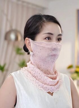 新款韩版女士围巾口罩时尚百搭全脸护颈脖套薄款纱巾夏天防晒面罩