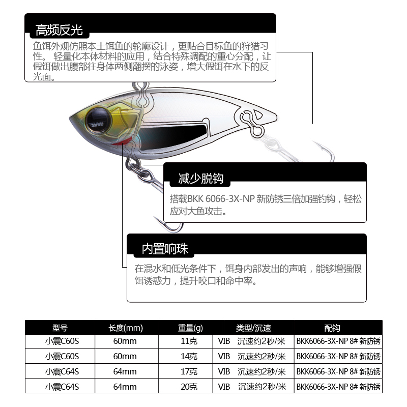 美夏EWE小震vib路亚饵远投响珠震动翘嘴鲈鱼通用11/14/17/20g假饵-图2