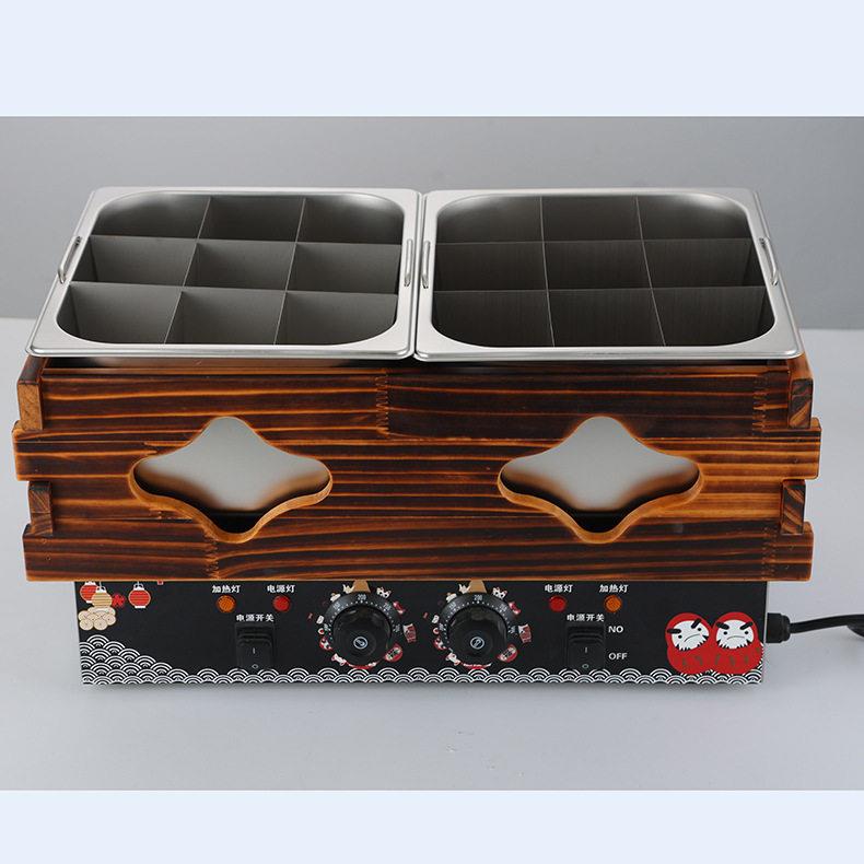 Manufacturer's commercial oden cooking machine double-cylinder electric hot spicy snacks stall equipment wooden frame oden cooking machine