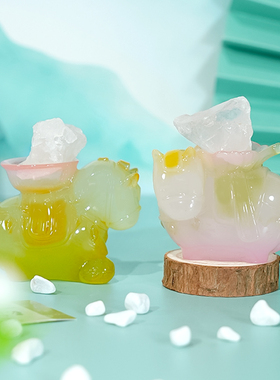 水晶仿玉小马盲盒招财摆件