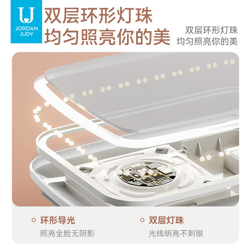 佐敦朱迪led化妆镜带灯补光美妆镜学生宿舍桌面台式随身折叠镜子 - 图2