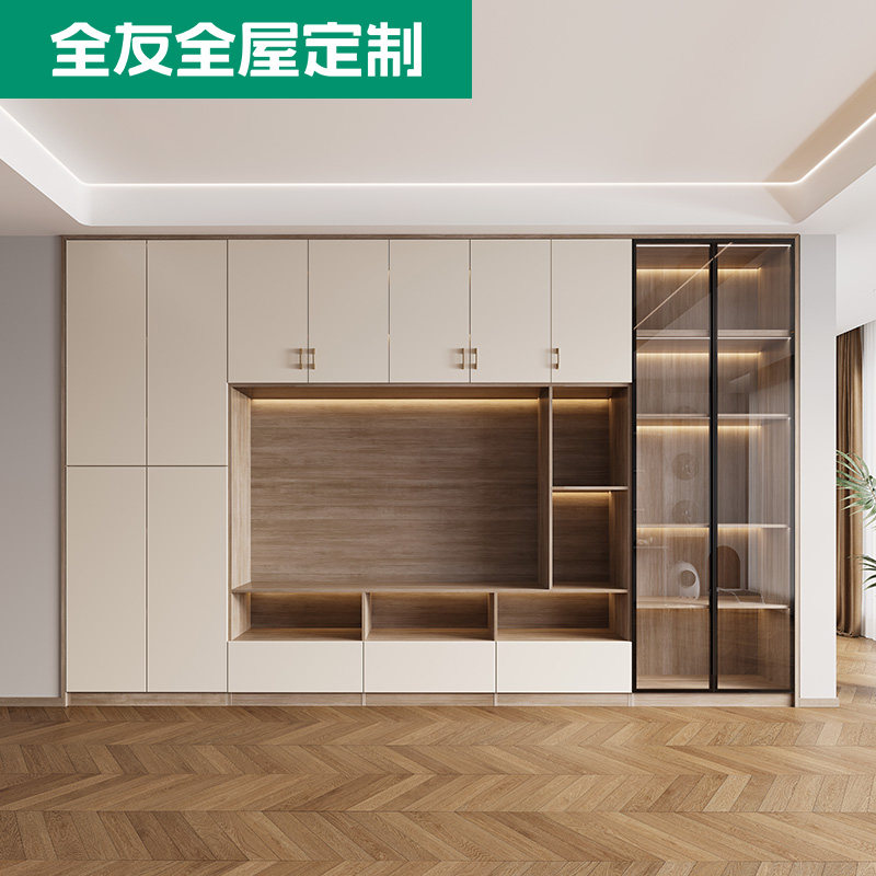 全友全屋定制电视柜小户型北欧风客厅家用整墙收纳柜储物柜一体_虎窝淘