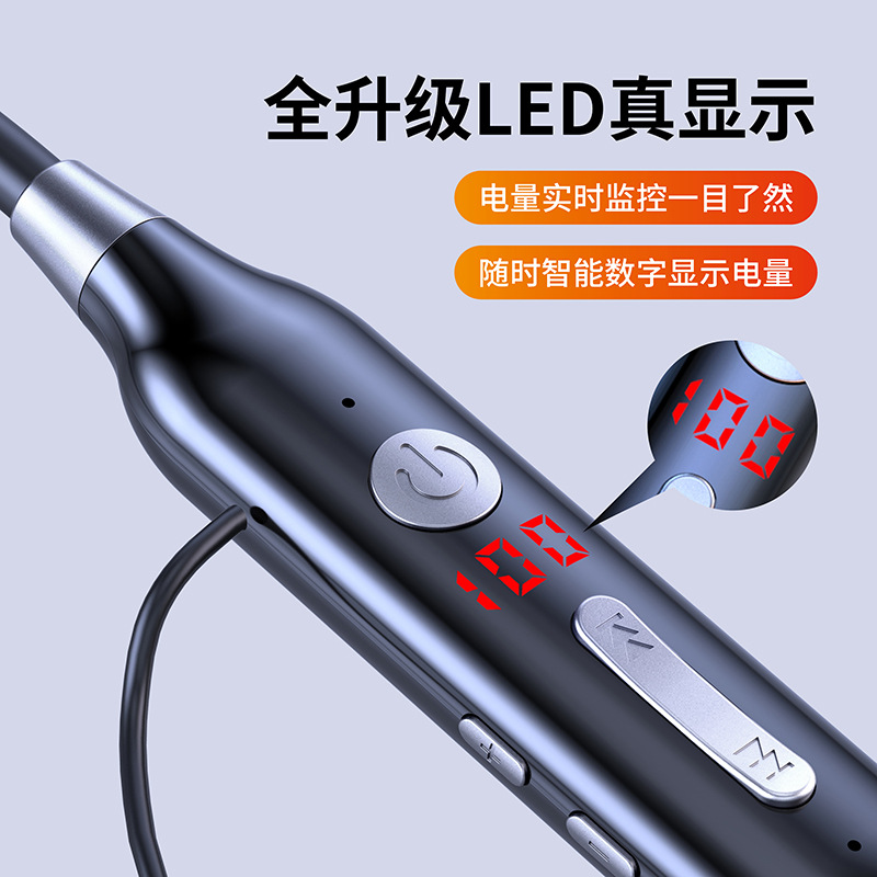 精品设计新款挂脖HIFI高音质蓝牙耳机黑色双耳耳挂式运动跑步-图1