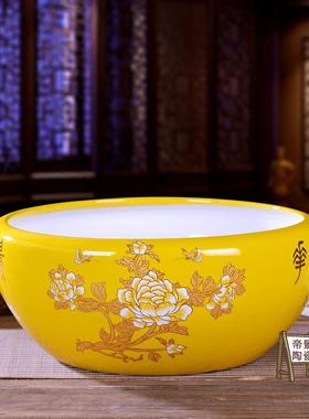 景德镇陶瓷聚宝盆黄色水仙盆水浅花盆鱼缸硬币收纳笔洗家用烟灰缸