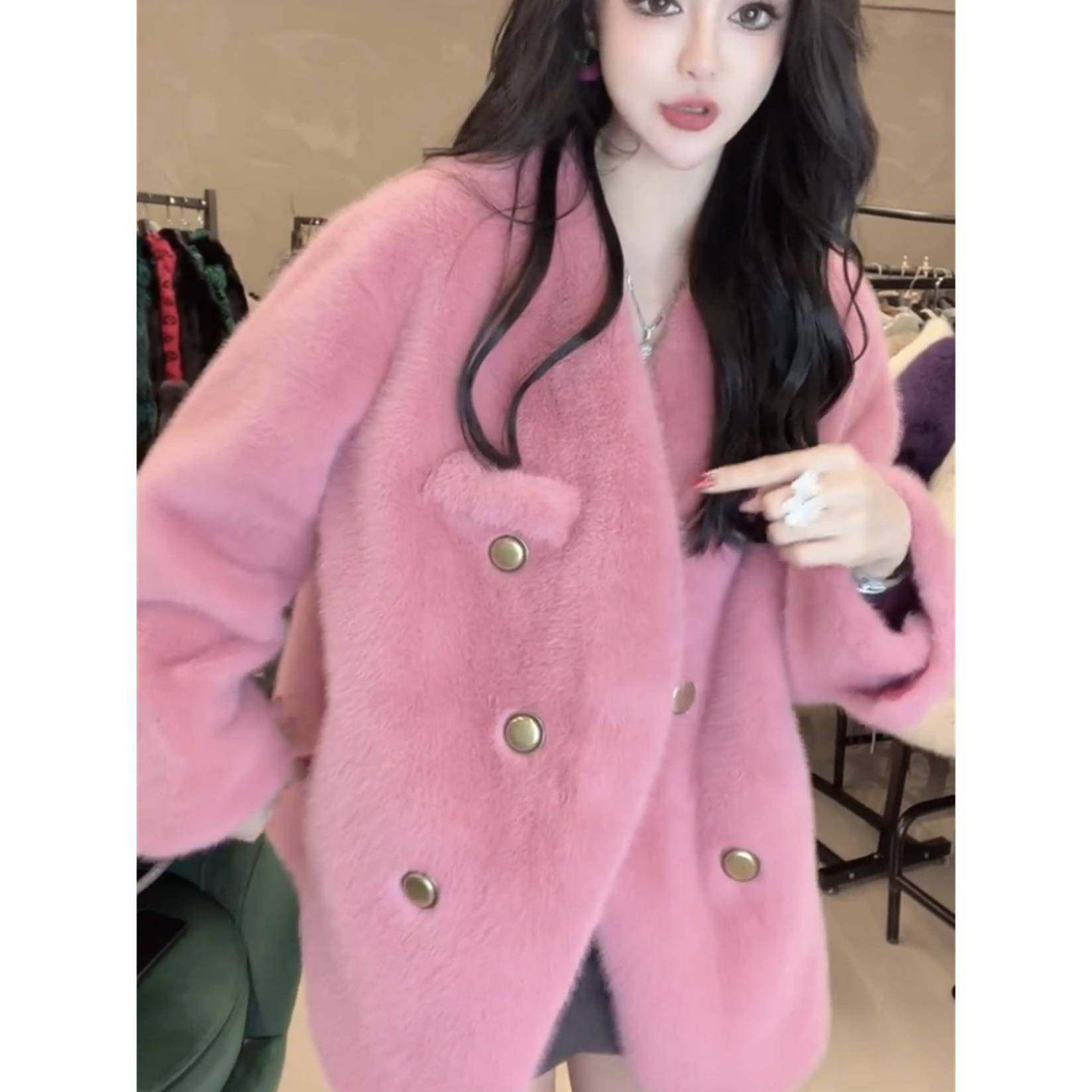 香港秋冬新款高级感粉色加厚皮草外套女小香风时尚洋气休闲大衣潮,淘宝优惠券,粉丝福利购,淘宝优惠卷