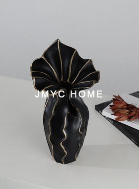 轻奢简约高级感树脂百合干花瓶摆件客厅样板间餐厅创意花器装饰品