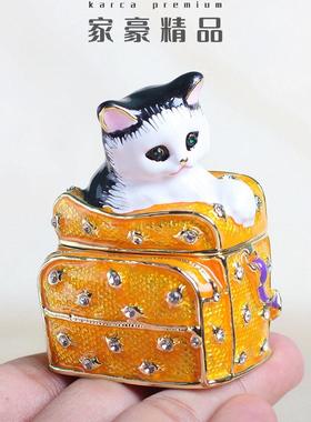 书包小猫珐琅彩首饰盒七宝烧手工艺品抖音爆款摆件家居饰品收纳盒