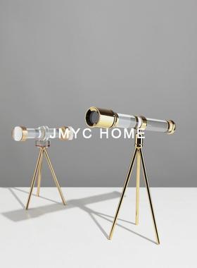 现代轻奢金属望远镜模型摆件酒柜玄关样板间客厅书房桌面家居饰品