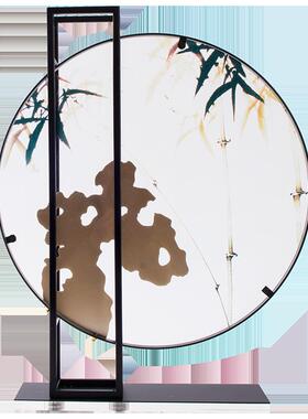 新中式金属亚克力文竹玄关摆件样板间书房办公室玄关茶室软装饰品