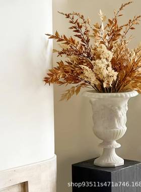 新古典风仿玉石款树脂花器简约时尚别墅酒店庭院装饰浮雕花器摆件