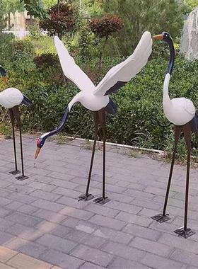 不锈钢仙鹤雕塑金属定制抽象公园白鹭小品白天鹅镜面摆件庭院水池