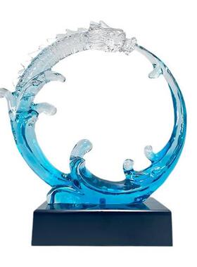 透明树脂摆件招财祥龙吸水工艺礼品家居客厅风水装饰样板间电视柜