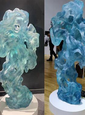 酒店大堂进口透明树脂太湖石雕塑落地假山摆件抽象琉璃艺术品定制