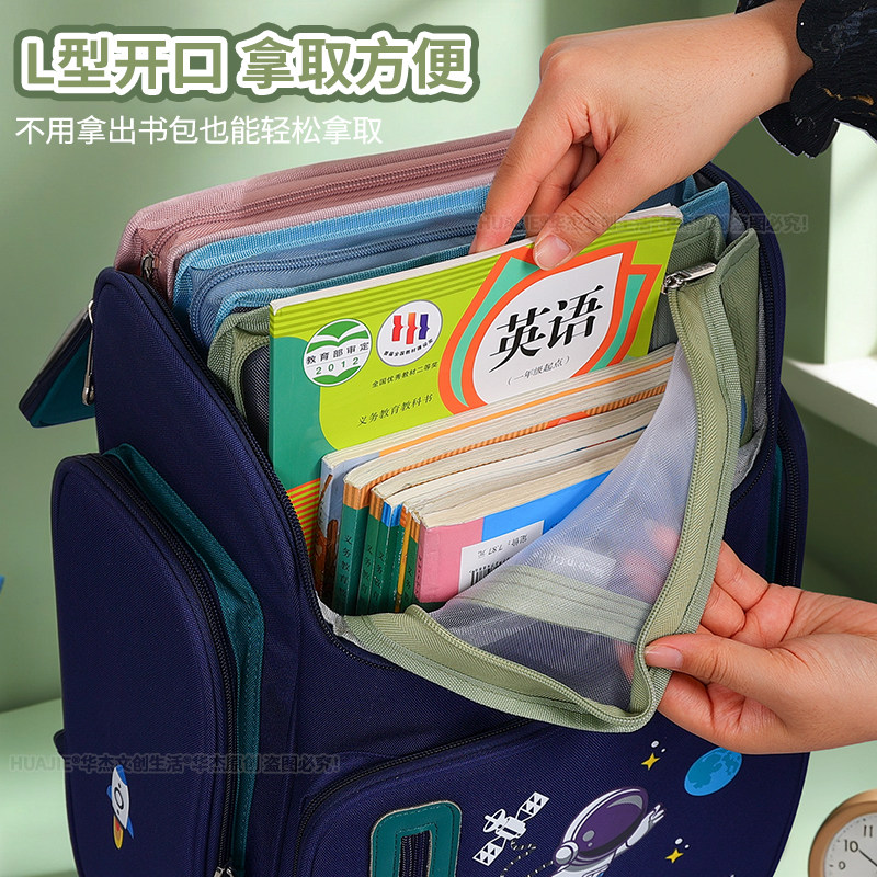 华杰L型开口双层收纳袋手提式补习文件袋学生用科目分类袋网纱拉链资料袋多功能文件收纳袋办公用双层文件袋 - 图2