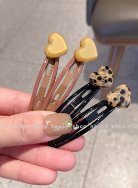 简约复古豹纹爱心刘海鸭嘴夹