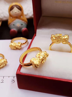 3D硬金黄金貔貅戒指指环转运珠999足金貔貅女纯金食指戒自用送礼