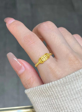 5G黄金钱币戒指女999足金招财进宝活口纯金指环食指戒送女友