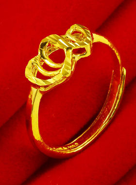 黄金戒指女款9999足金爱心形纯金指环心心相印送女友生日礼物