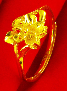 黄金戒指女款9999足金食指环花朵花头戒子新娘结婚首饰送女友