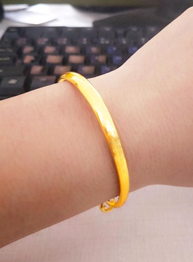 黄金手镯女款9999足金纯金镯子真金实心光面素圈送妈妈按克重