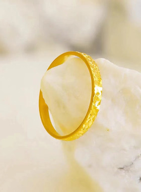 5D硬金黄金碎碎金戒指女999足金碎冰冰时尚新款纯金指环戒子送礼