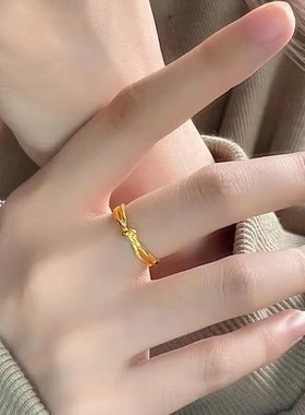 5G黄金纽带打结戒指999足金时尚简约活口指环2024新款食指戒女款