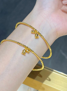 5G黄金铃兰花手镯女999足金蹦迪转运珠纯金手环爆闪金镯子送女友