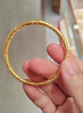 5D硬金黄金吉言金手镯女999足金小克重国风平安喜乐金镯子送老婆