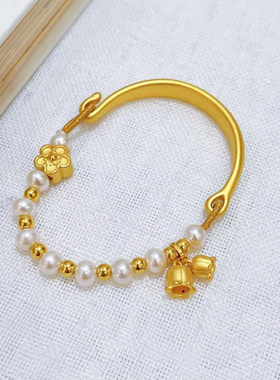 3D硬金黄金铃兰花半镯手链999足金桃花转运珠金珠纯金手链送女友